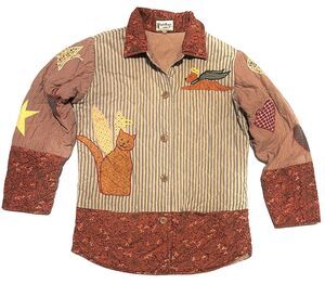 Patch Magic Group Inc Quilted Jacket Dog Cat Angel Womens Size S Grannycore